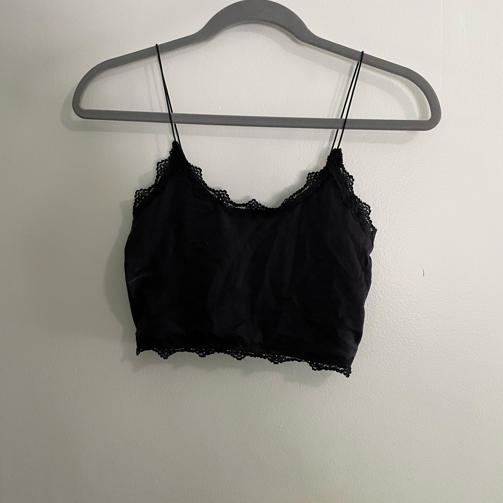 GARAGE Black Lace-Trimmed Cropped Tank Top